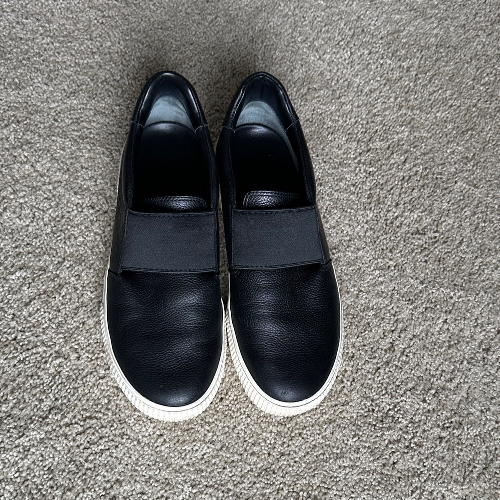 Vince Black Leather Slip-On Women's Sneakers
